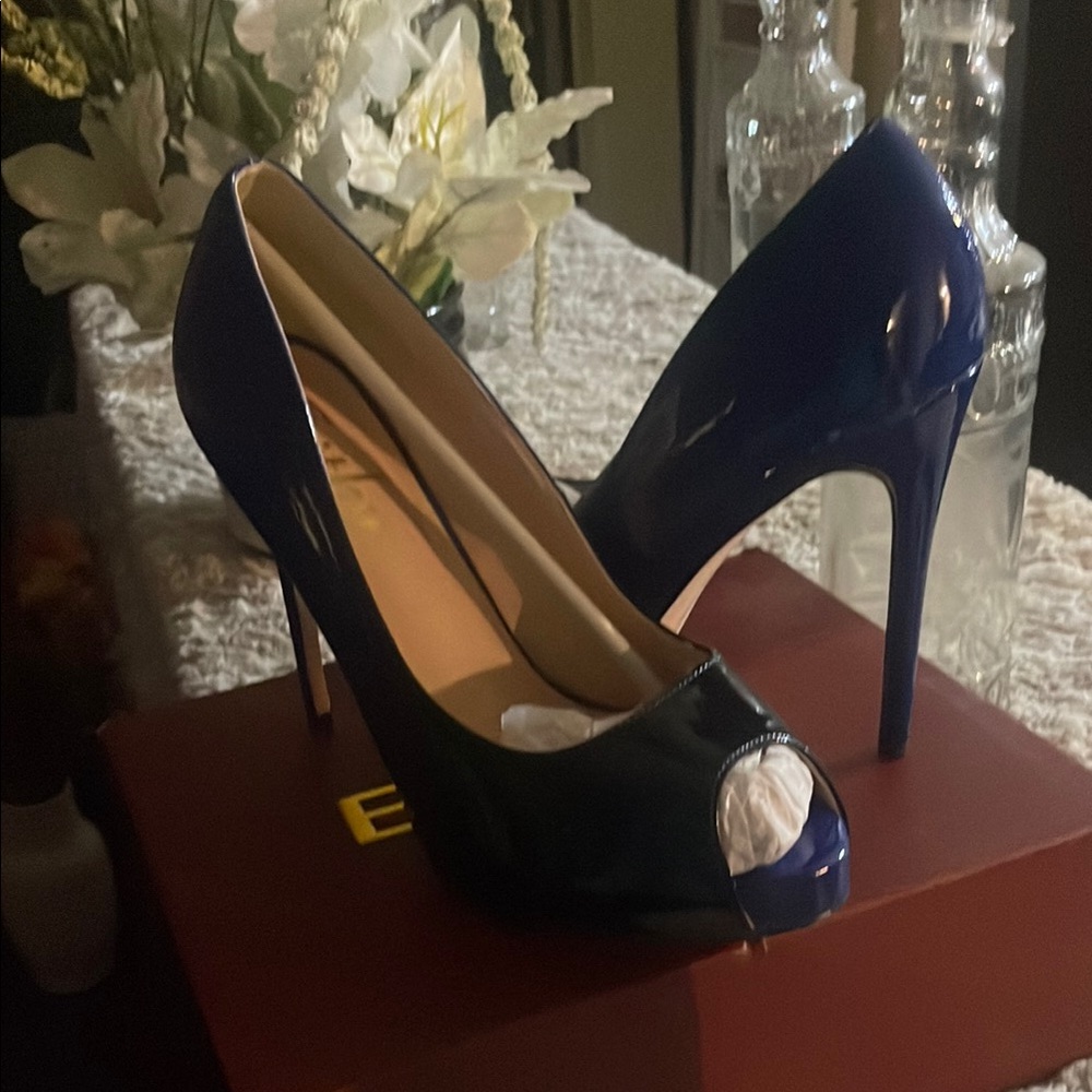 Elegant Blue Peep-Toe Stilettos